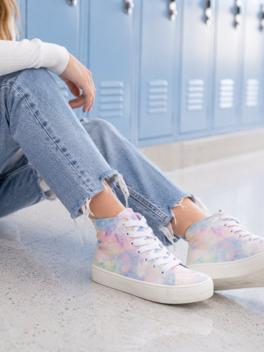 Art Class Tie Dye High Top Sneakers Kids Girls Size 13 Side Zip Lace Up New